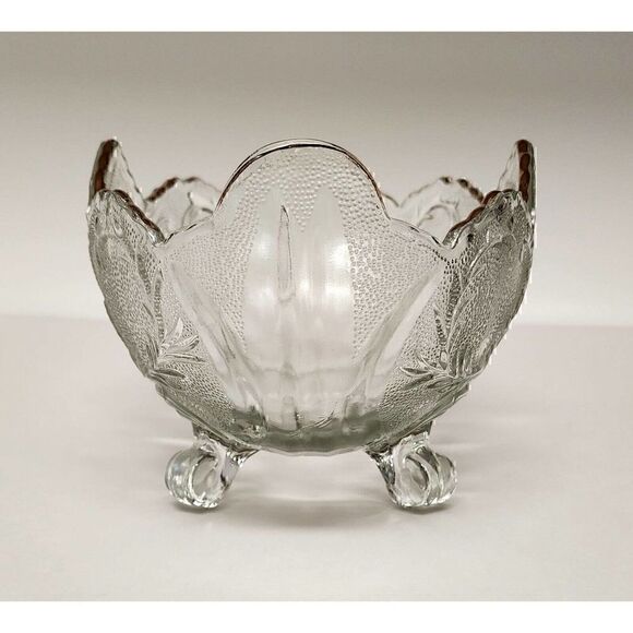 Vintage Lombardi Gold Trim by Jeannette Glass Company 10" 4 Toed Footed Bowl - Picture 4 of 7